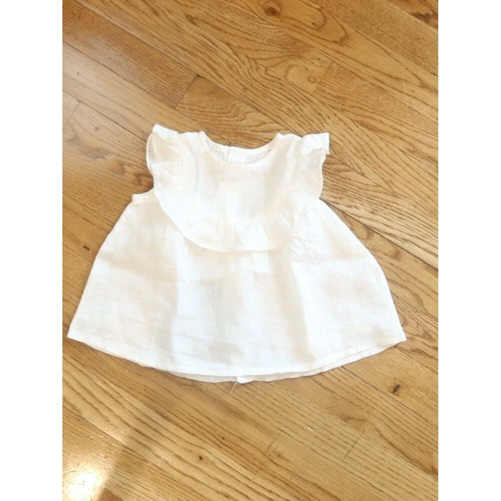 IL GUFO baby girl 2 piece set white pink 100% linen top bloomer summer event 12M